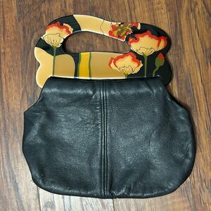 Vintage 1980 Moon Bags Patricia Smith Handbag Black Leather Lucite Handle Purse